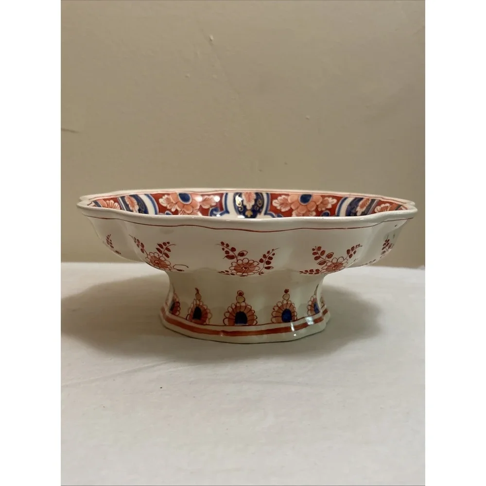 Vtg De Porceleyne Fles Delft Imari Style Scalloped Fruitschaal Bowl 8.5